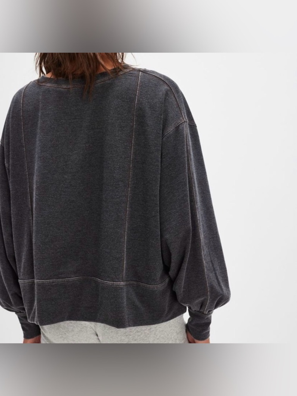 Free People Intimately Don't Wait Up Pullover Balloon Sleeve Charcoal Gray XS - Picture 2 of 8